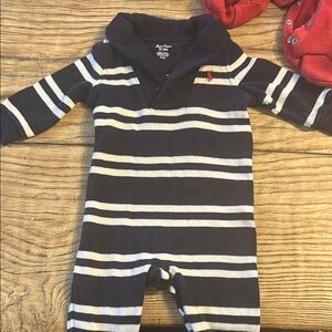 Ralph Lauren Nautical Blue and White Striped Footies